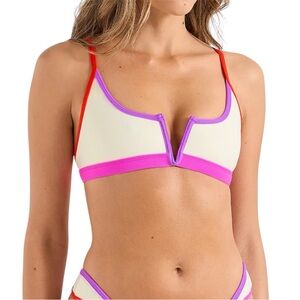 Oneone Bikini Top Size Medium Jenna Naples Pink Red Purple Front V Wire Ribbed